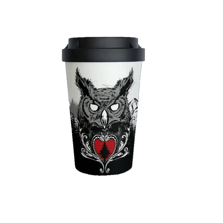 Nachhaltiger Mehrwegbecher mit Eulenmotiv von Black Forest Fulfillment